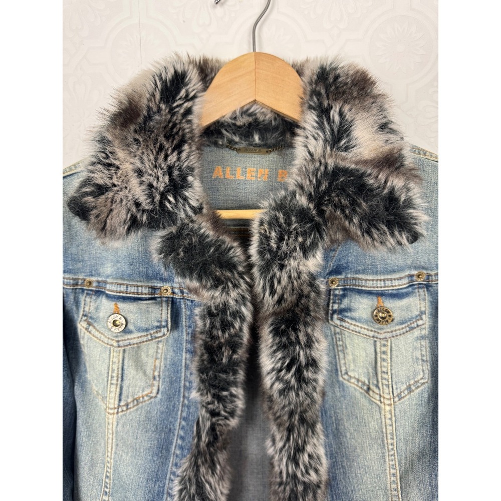 Vintage Y2K Allen B Allen Schwartz Faux Fur Trim Denim Jacket Medium Wash Small - Picture 4 of 10